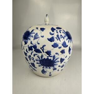 Vintage Chinese Ceramic Blue White Large Ginger Jar with Lid‎ 10.5"